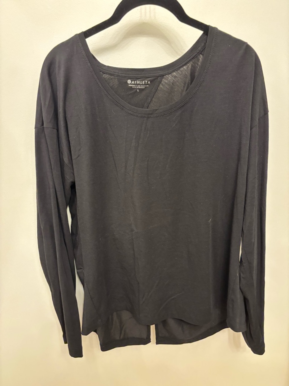 Athleta Black Long Sleeve Scoop Neck Top with open back detail